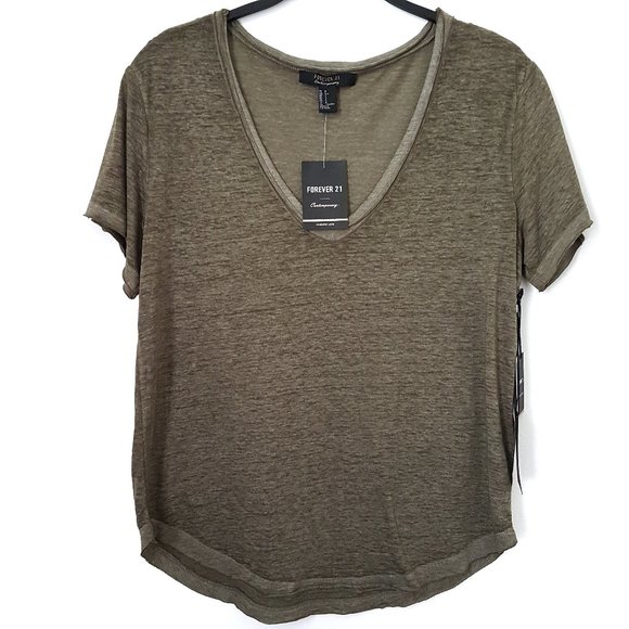 Forever 21 Olive Knit Top Short Sleeve Top - S - Picture 1 of 4